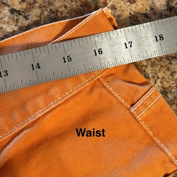 VTG Clench Jeans Mens Orange Denim Wide Baggy Skater 90s Y2K Tag Size 34x32 - Picture 9 of 16